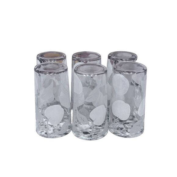 6 Vintage Clear Frosted White Apple Glass Water Juice Cups Tumblers 10 Oz - Picture 1 of 7